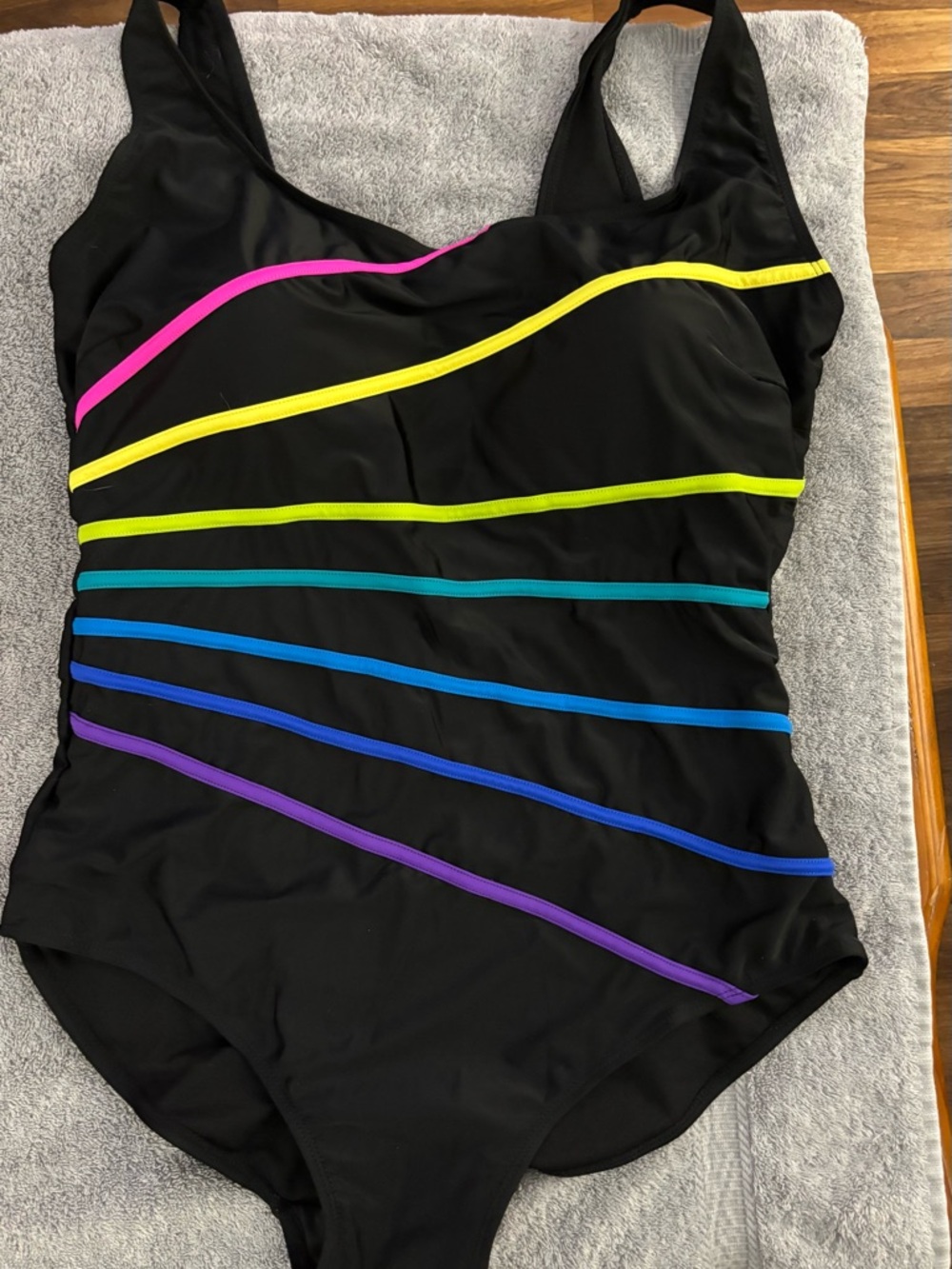 Cupshe Black One-Piece Swimsuit with Neon Rainbow Stripes